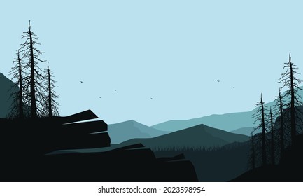 Fantastic view of the mountains in the morning in the countryside. Vector illustration of a city