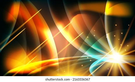 Fantastic wallpaper in fiery colors. A flash of energy, lights, meteorites against the background of a chaotic overlap of abstract translucent forms. Vector.
