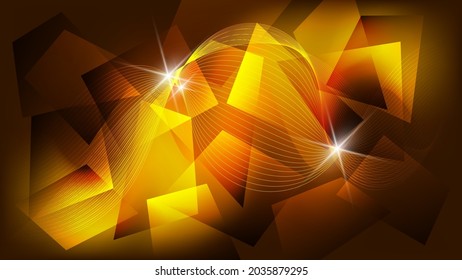 fantastic wallpaper in fiery tones. translucent polygons, intertwining wavy thin lines, glare and glow are randomly arranged on a black-orange background. vector
