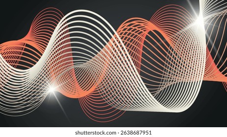 Fantastic wallpaper with intertwining wavy lines. Flashes of light, intertwining wavy lines on a dark background. Vector.