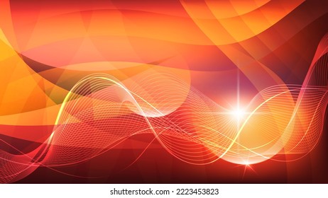 Fantastic wallpaper in red-orange tones. Flashes of light, chaotically overlapping wavy shapes and smooth stripes, glare and glow against the background of mixing colors. Vector.
