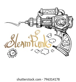 Fantastic weapons of the future. Steampunk gun tattoo.
