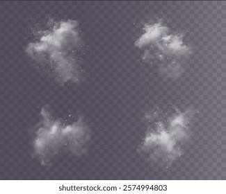 fantastic white smoke effect. It is magical smoke with glitter and small particles of twinkling stars, fog with glowing particles, blue vapor with stardust on a black background.