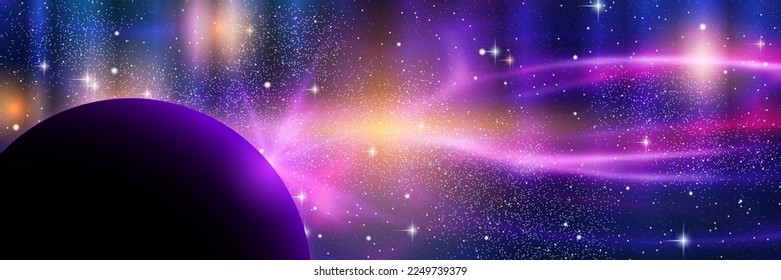 Fantastic world, alien exoplanet vector concept illustration. Web banner, header design template