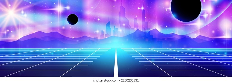 Fantastic world, alien exoplanet vector concept illustration. Web banner, header design template