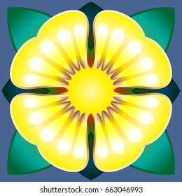 Fantastic yellow flower with green leaves.