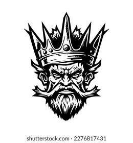 Fantastical and intriguing Hand drawn line art illustration of a troll head, showcasing mythical charm and otherworldly features
