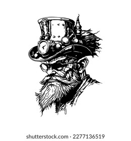 Fantastical and intriguing Hand drawn line art illustration of a troll head, showcasing mythical charm and otherworldly features