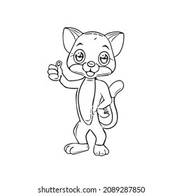 Fantasy abstract cat with leaves and decorative, hand-drawn cat
coloring page outline of cartoon, book for kids, sketch