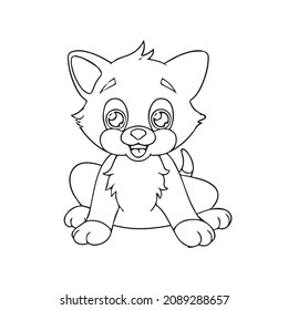 Fantasy abstract cat with leaves and decorative, hand-drawn cat
coloring page outline of cartoon, book for kids, sketch