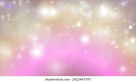 Fantasy Abstract Defocused Bokeh Circles Background Design.  Christmas snowfall Vector Horizontal Illustration. Cosmic Print. Glitter confetti. Good for Banners, Posters, Covers, Flyers, Cards.