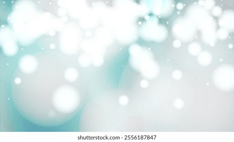 Fantasy Abstract Defocused Bokeh Circles Background Design.  Christmas Snowfall Vector Horizontal Illustration.  Glitter confetti. Winter Snow Sky. New Year Magic Illustration. Falling Snowflakes