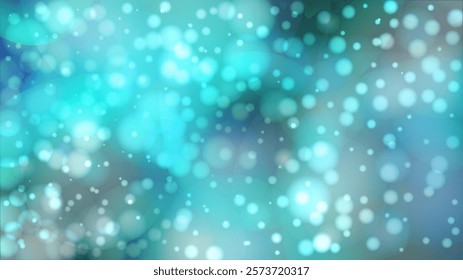 Fantasy Abstract Defocused Bokeh Circles Background Design.  Christmas Snowfall Vector Horizontal Illustration.  Glitter confetti. Winter Snow Sky. New Year Magic Illustration. Falling Snowflakes