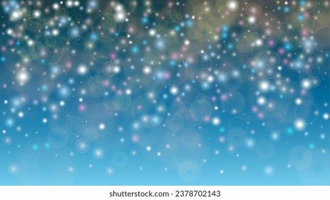 Fantasy Abstract Defocused Light Spot Background Design. Christmas snowfall Vector Horizontal Illustration. Cosmic Print. Glitter confetti. Good for Banners, Posters, Covers, Flyers, Cards.
