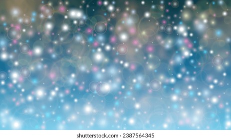 Resumen De Fantasía Desenfocado Diseño De Fondo De Luces. Ilustración horizontal del vector de nevadas de Navidad. Impresión cósmica. Glitter confetti. Es bueno para carteles, afiches, portadas, volantes, tarjetas.
