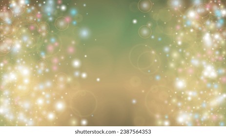 Fantasy Abstract Defocused Light Spot Background Design. Christmas snowfall Vector Horizontal Illustration. Cosmic Print. Glitter confetti. Good for Banners, Posters, Covers, Flyers, Cards.