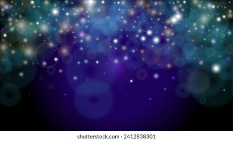 Fantasy Abstract Defocused Light Spot Background Design. Christmas snowfall Vector Horizontal Illustration. Cosmic Print. Glitter confetti. Good for Banners, Posters, Covers, Flyers, Cards.