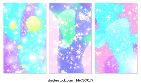 Fantasy abstract invitation card. Fairy background. Vector design concept. Holographic magic stars. Fantasy background.