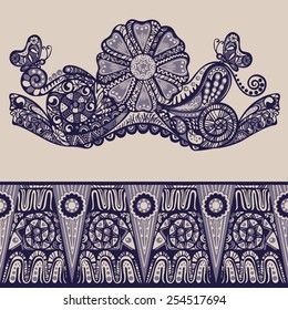 Fantasy abstract ornamental floral pattern, edge of fabric in vintage style