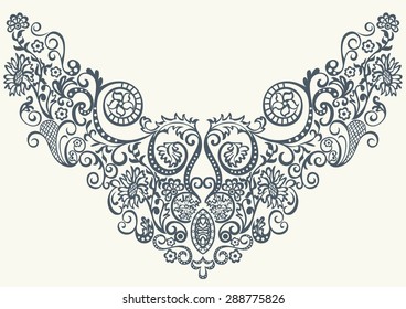 Fantasy abstract ornamental floral pattern embroidery fashion design for print clothes or shirt