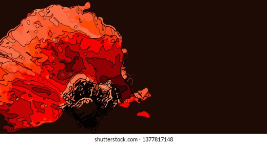 Fantasy abstract pattern. Red poppy flower on brown background. Suitable for fabric, covers, cards