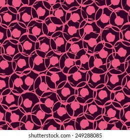 Fantasy abstract seamless pattern made with ink. Modern design. Vector illustration. Simple wallpaper with pink  circles. 