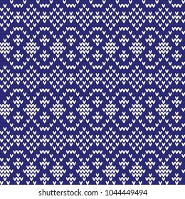 Fantasy, abstract vector illustration of seamless blue and white knitted background.