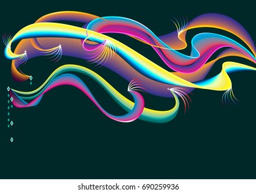 Fantasy abstract waves on a dark background. Vector image.