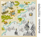 Fantasy Adventure map elements with colorful doodle hand draw in vector illustration - map set2