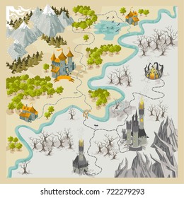 Fantasy Adventure Map Elements With Colorful Doodle Hand Draw In Vector Illustration - Map Set2