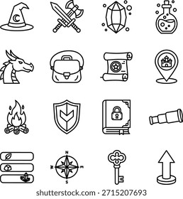 Fantasy Adventure RPG Icon Set - Ilustración vectorial de la mazmorra, Magic Quest Outline Symbols.eps
