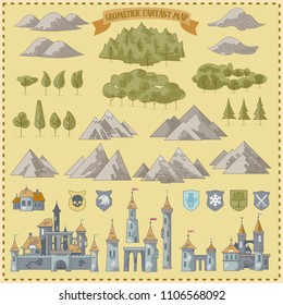 Fantasy Adventure Simple Map Elements Of Geometric Line Art Style In Vector Illustration Format