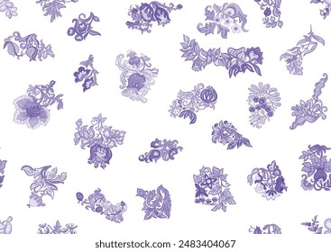 Fantasy, alien flowers, decorative flowers and leaves. Cartoon style. Millefleurs trendy floral design. Seamless pattern, background. Vector illustration.