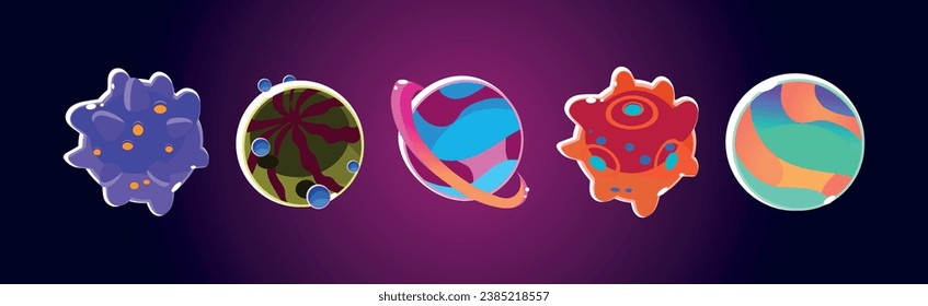 Fantasy Alien Planets for Ui Space Game Vector Set