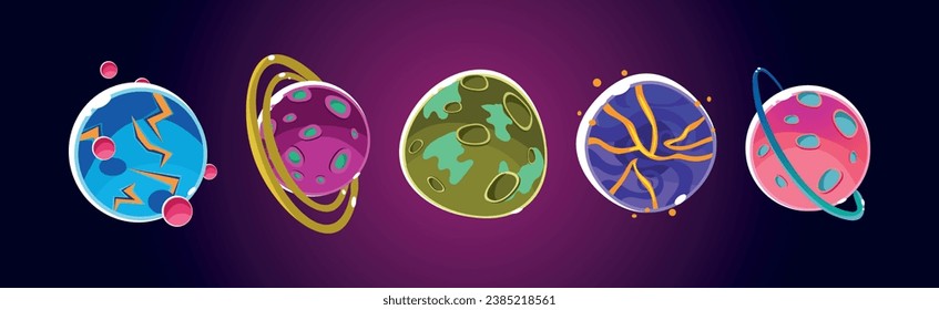 Fantasy Alien Planets for Ui Space Game Vector Set