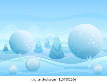 Fantasy amazing cartoon winter landscape background. Trendy fradient flat color christmas vector Illustration