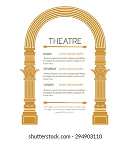 Fantasy ancient arch in vintage style on white background.Theatrical poster invitation to show.