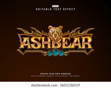 fantasia antigo ashbear rpg 3d jogo logotipo projeto com cabeça de urso e quadro medieval texto efeito