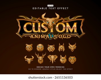 fantasia ouro antigo medieval personalizado rpg jogo logotipo projeto com vários animais mascote cabeça texto efeito