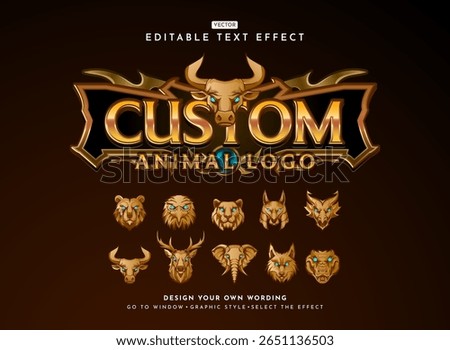 fantasy ancient gold medieval custom rpg game logo design with various animal mascot head text effect