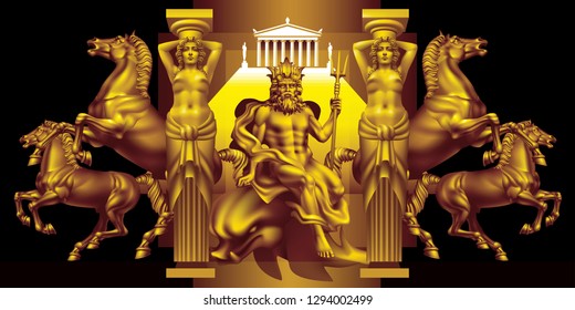 Fantasy with the ancient greek god of the seas Poseidon