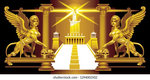 Fantasy with ancient greek sphinxes