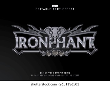 fantasia ironphant prata antigo rpg jogo logotipo projeto com cabeça de elefante e quadro medieval borda texto efeito