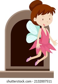 Fantasy Angel character by the window on white background illustration