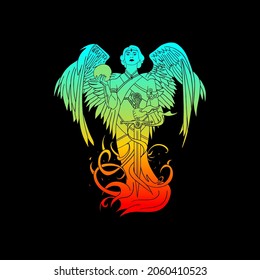Fantasy Angel warriors with sword on black background