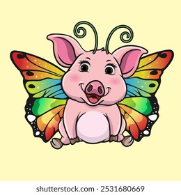 fantasy animal, adorable pig with butterfly wings