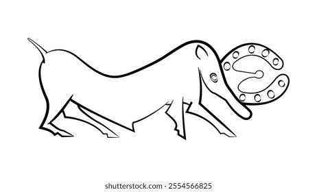 fantasy animal, in outline, black and white drawing