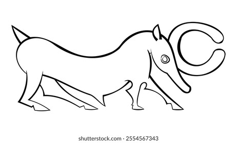 fantasy animal, in outline, black and white drawing