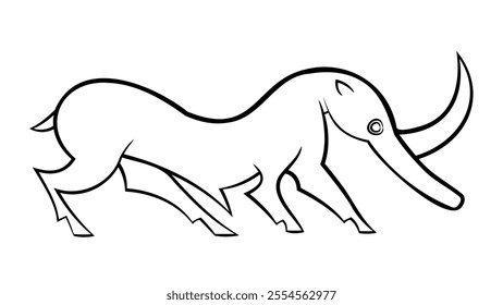 fantasy animal, rhinoceros, in outline, black and white