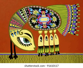 fantasy animal. Ukrainian traditional painting. Karakoko style